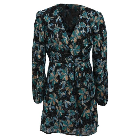 Sandro Paris Embroidered Mini Long Sleeve Dress in Multicolor Polyester
